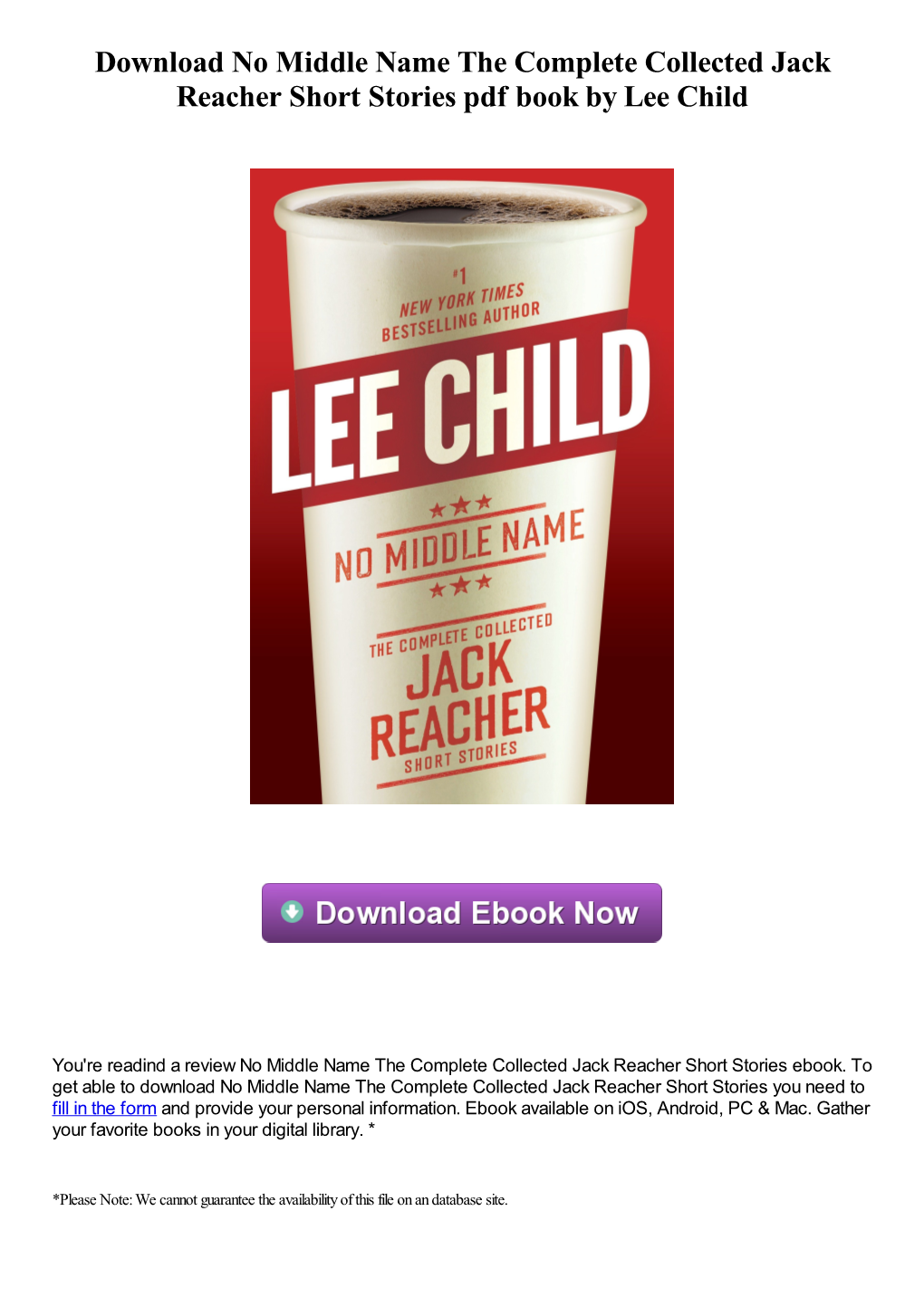 Download No Middle Name the Complete Collected Jack Reacher Short Stories Pdf Book by Lee Child