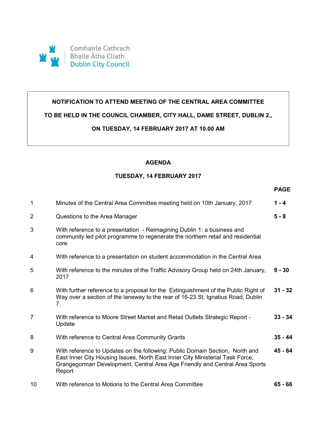 (Public Pack)Agenda Document for Central Area Committee, 14/02