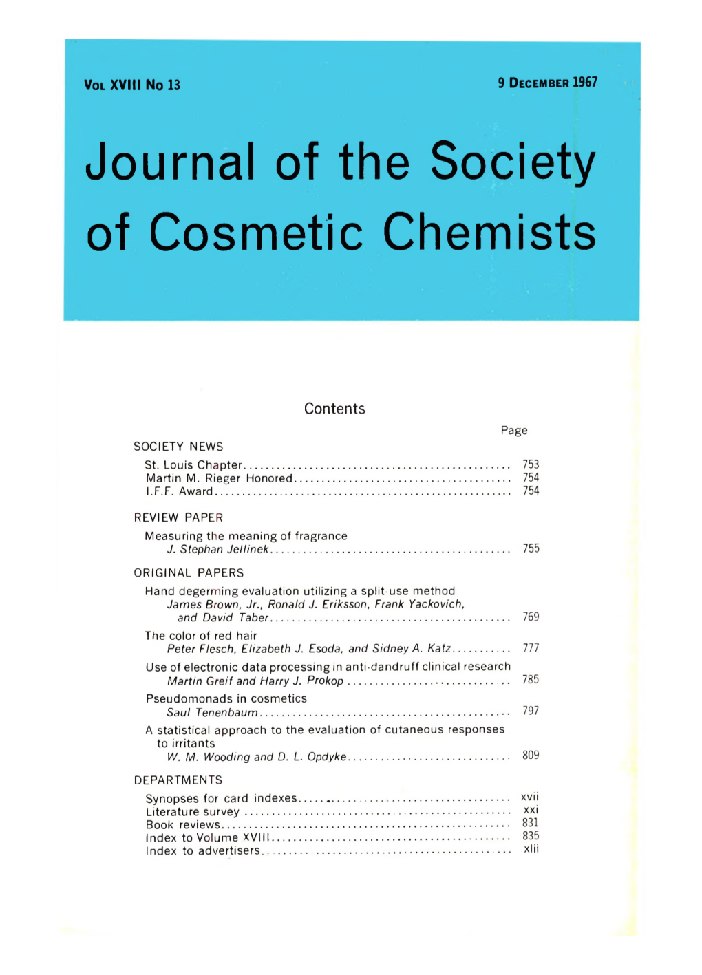 Journal of the Society of Cosmetic Chemists 1967 Volume.18 No.13