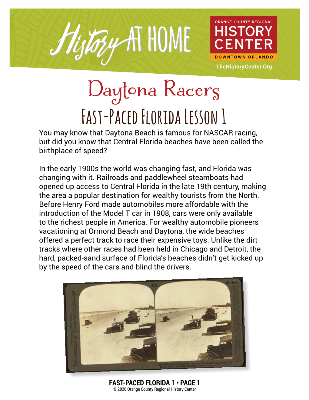 FAST-PACED FLORIDA 1 • PAGE 1 © 2020 Orange County Regional History Center Thehistorycenter.Org