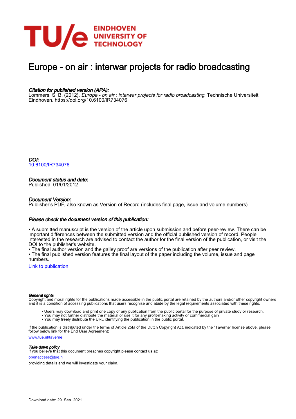 Europe - on Air : Interwar Projects for Radio Broadcasting