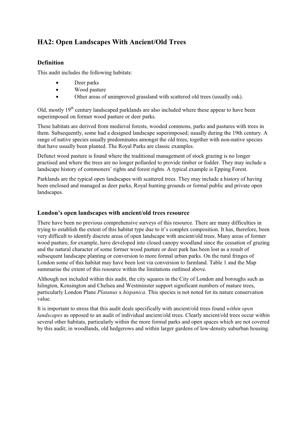 Audit of Open Landscapes with Ancient/Old Trees