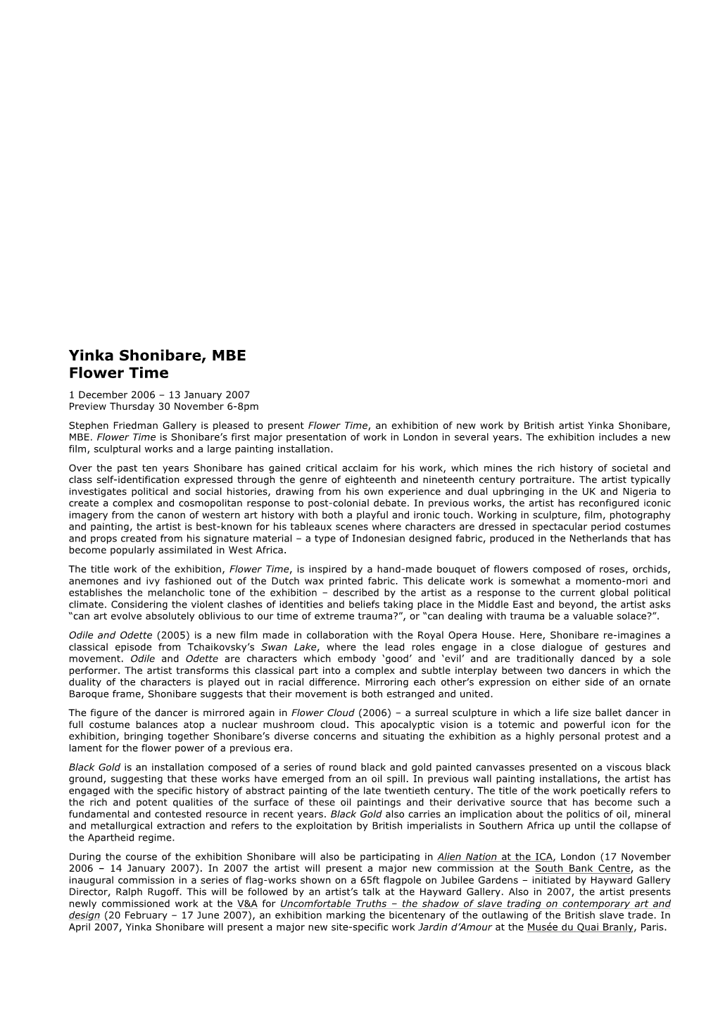 Press Release Shonibare 2006