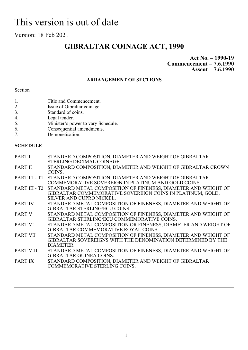 Gibraltar Coinage Act, 1990