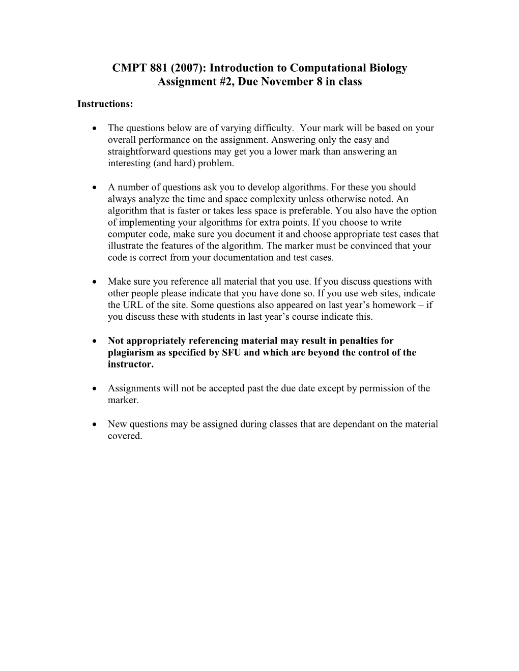 CMPT 881: Introduction to Computational Biology