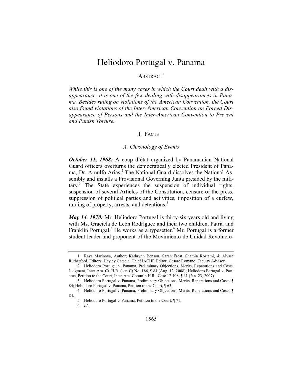 Heliodoro Portugal V. Panama, Case Summary