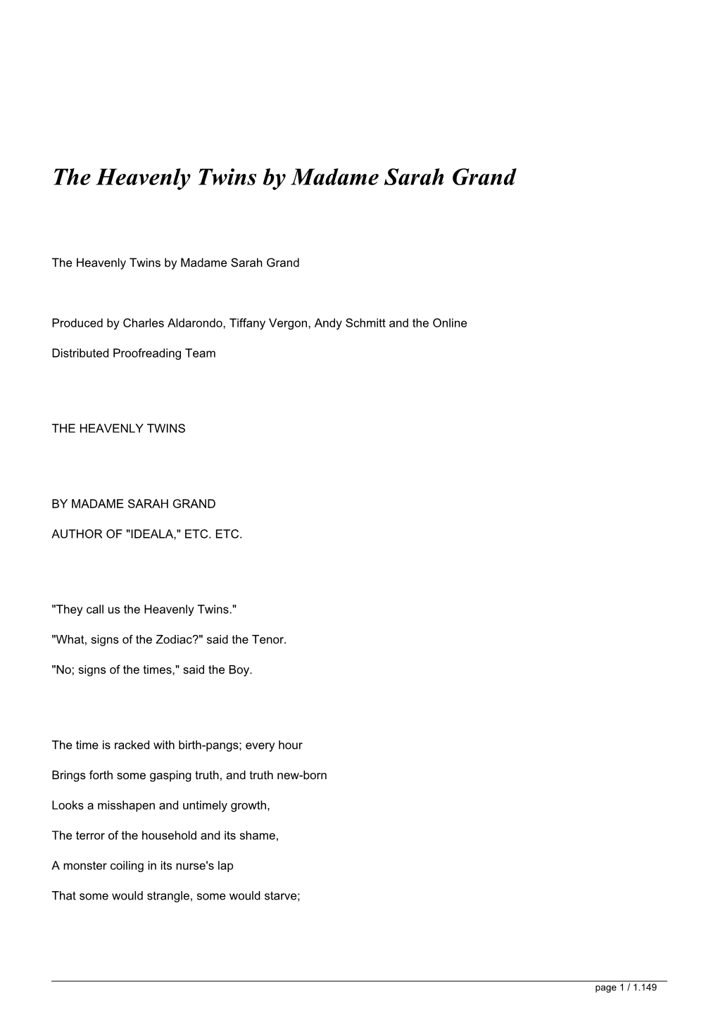 The Heavenly Twins by Madame Sarah Grand