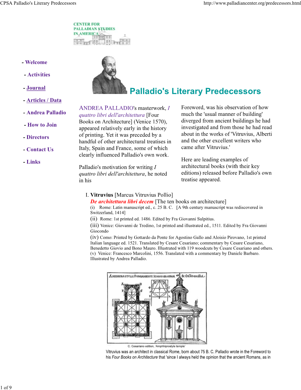 CPSA Palladio's Literary Predecessors