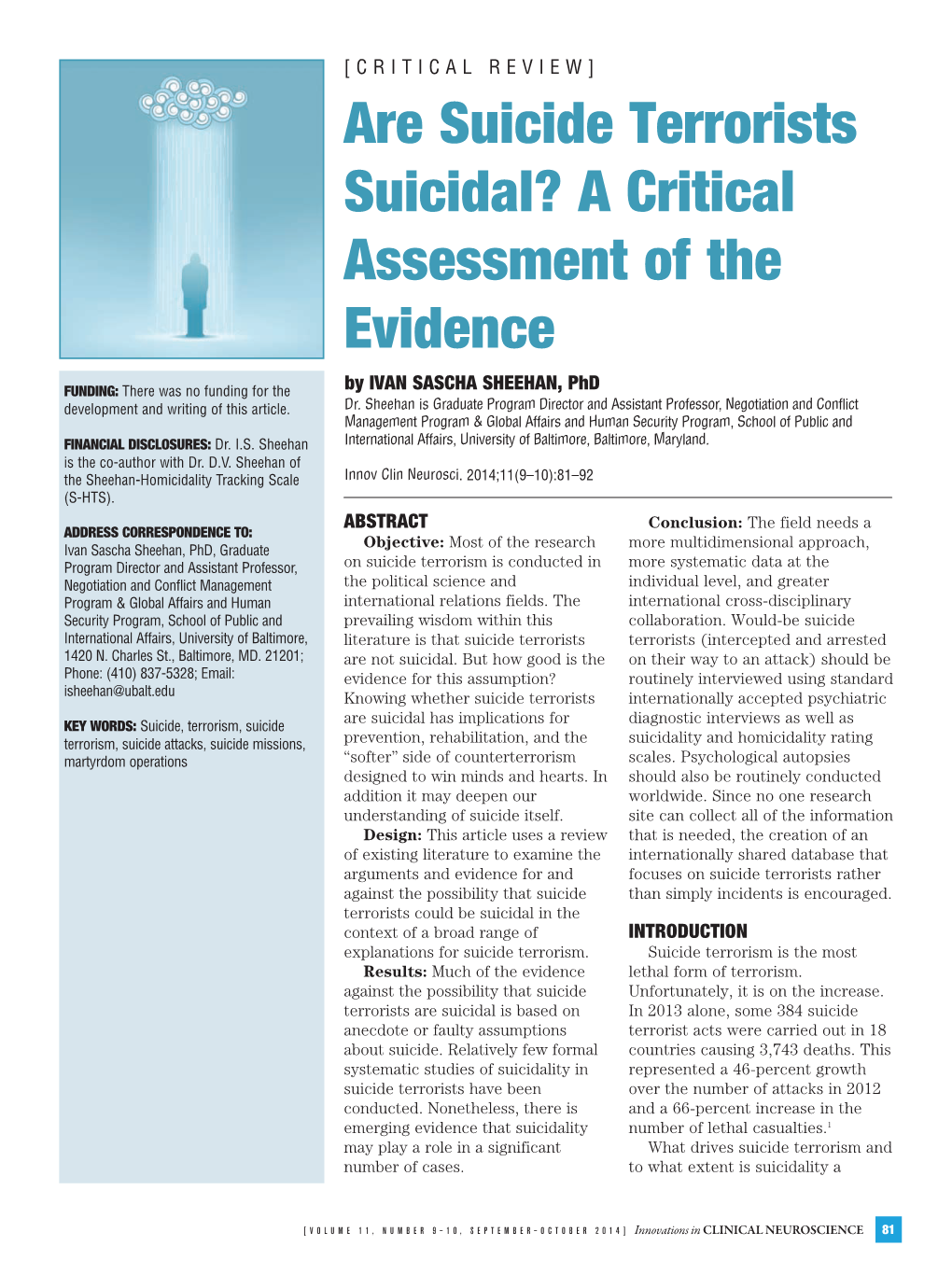 Are Suicide Terrorists Suicidal? a Critical Assessment of the Evidence