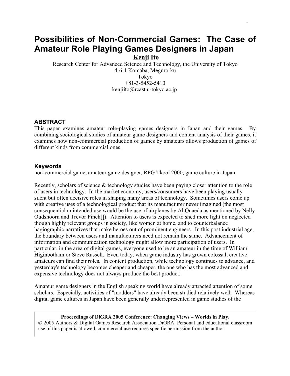 Possibilities of Non-Commercial Games: the Case of Amateur Role