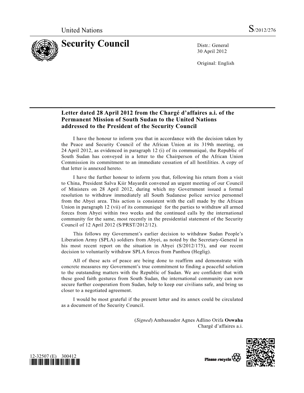 Security Council Distr.: General 30 April 2012