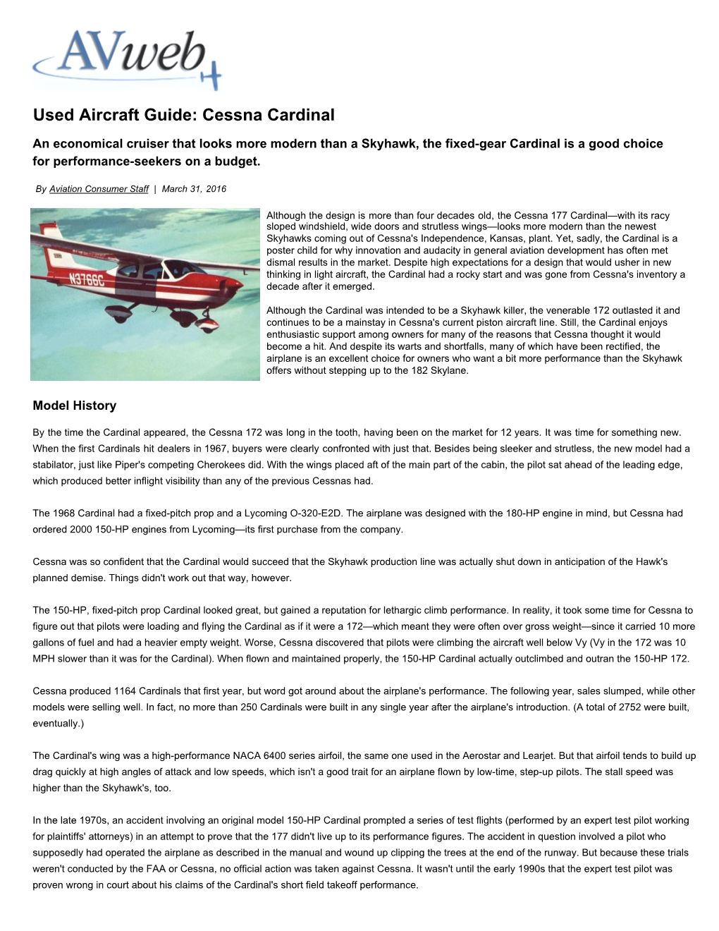 Used Aircraft Guide: Cessna Cardinal