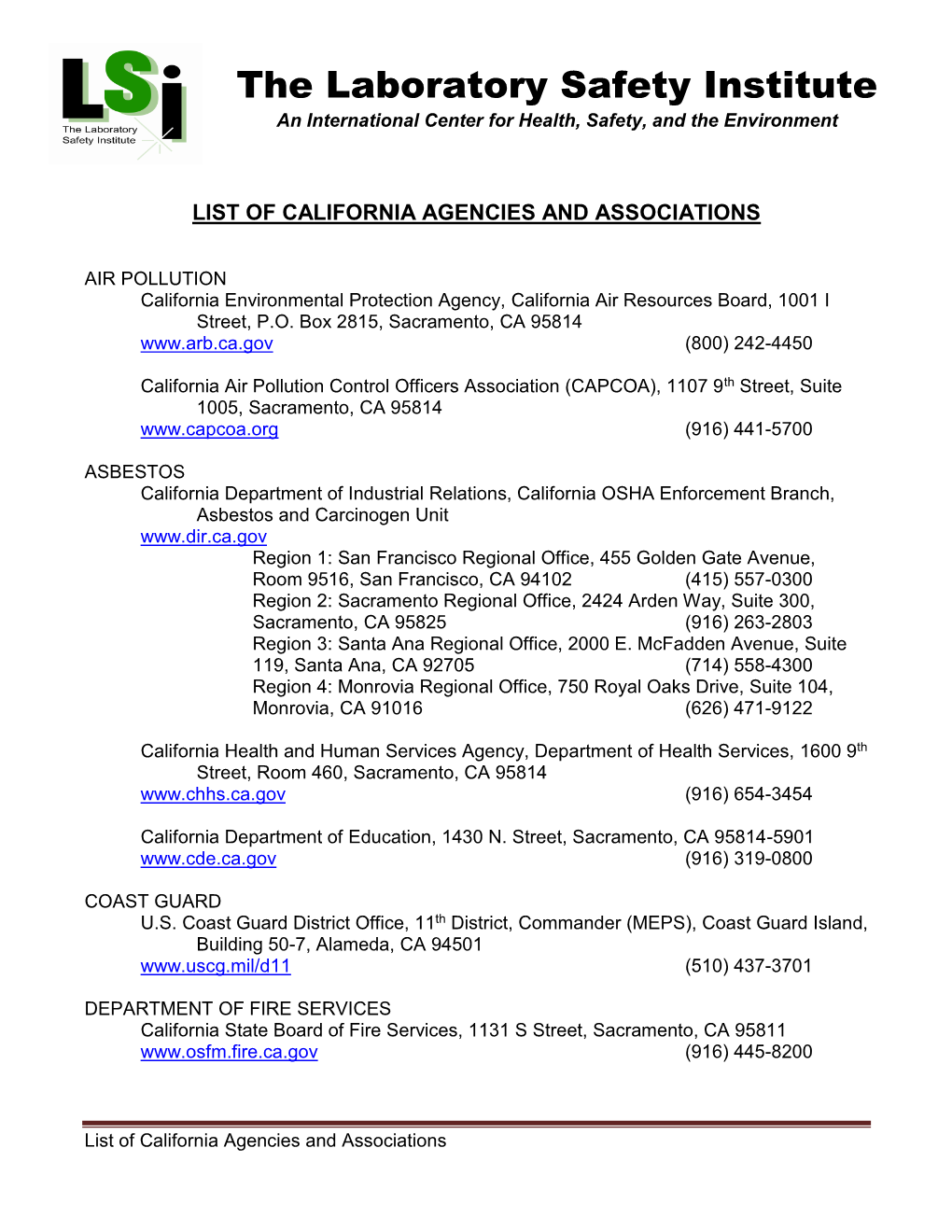 California Agencies and Associations