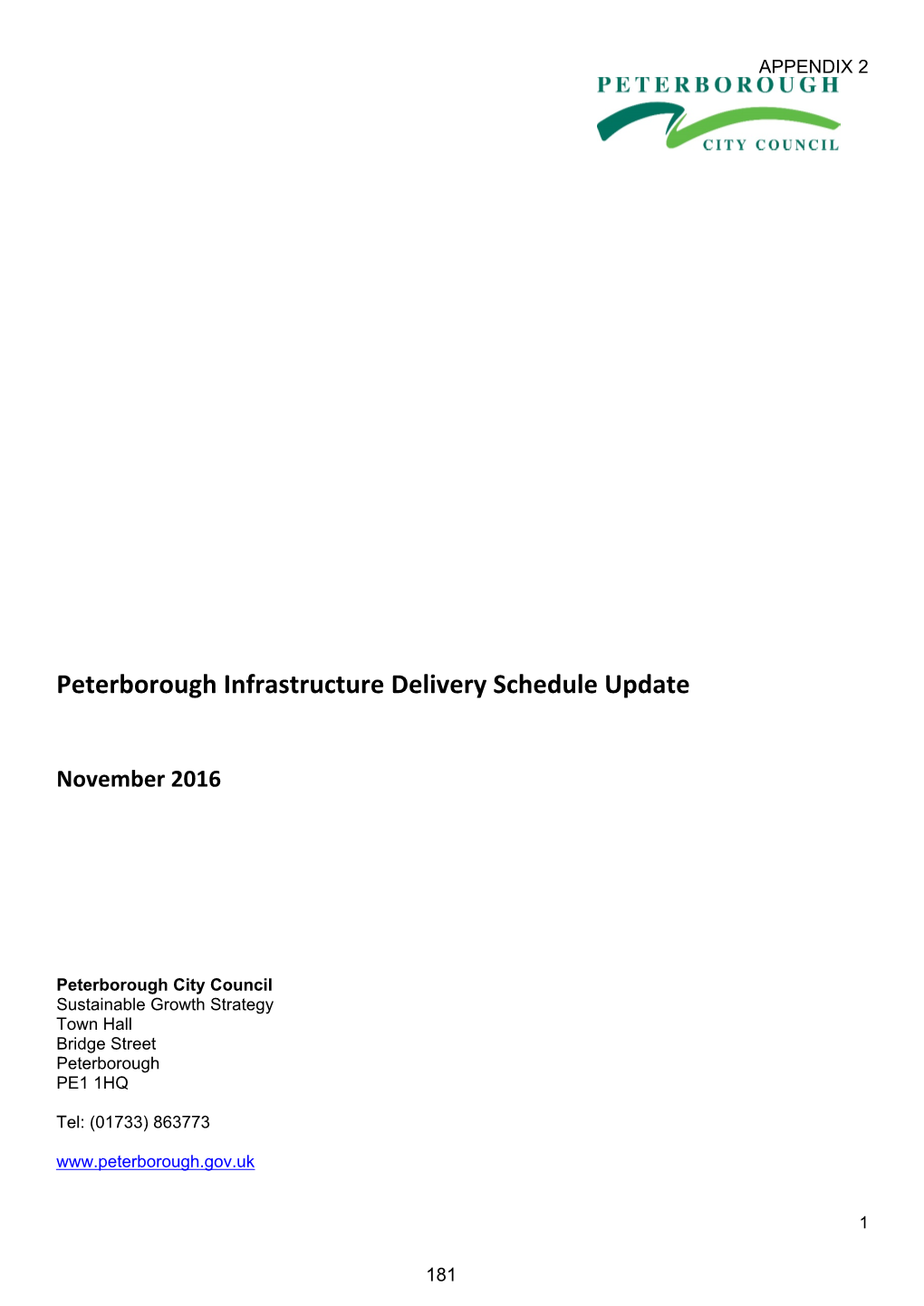 Peterborough Infrastructure Delivery Schedule Update