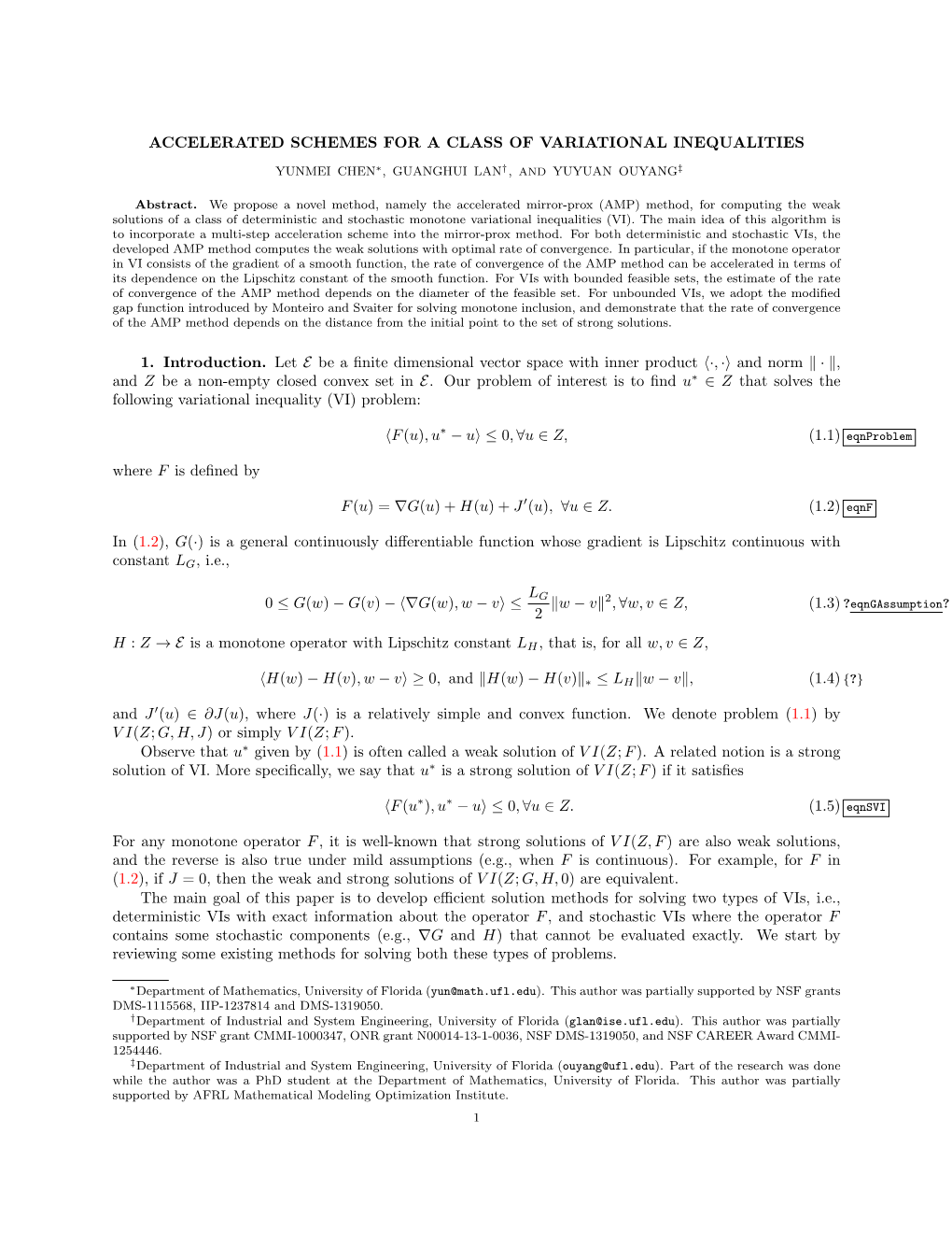 Accelerated Schemes for a Class of Variational Inequalities