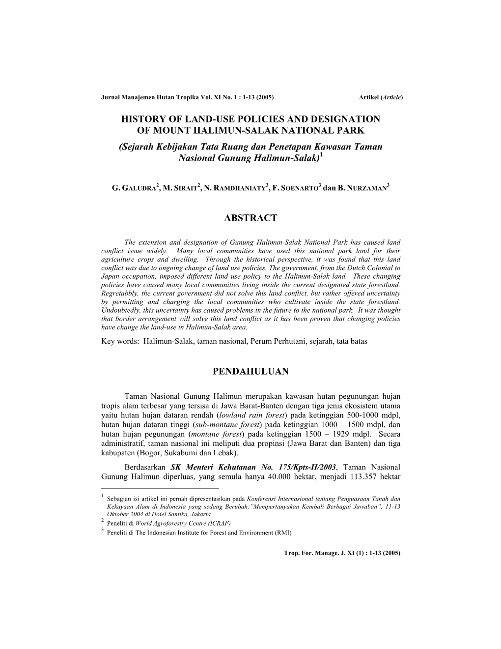 History of Land Use Policies and Desihnation of Mount Halimun