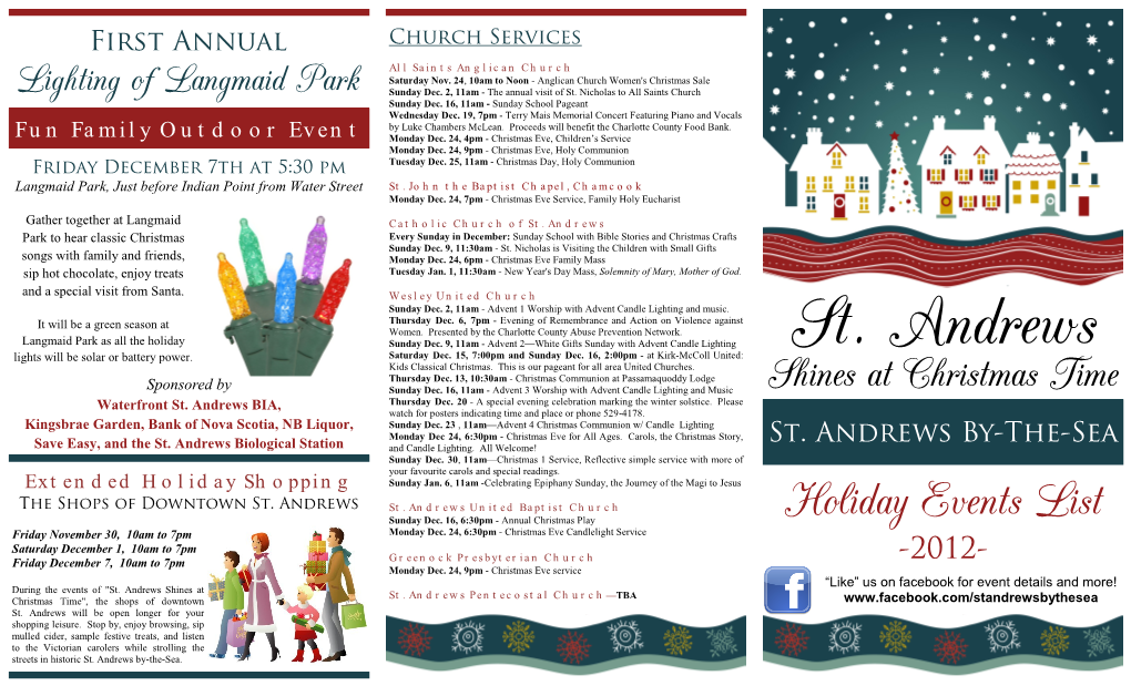 Holiday Events List Friday November 30, 10Am to 7Pm Monday Dec