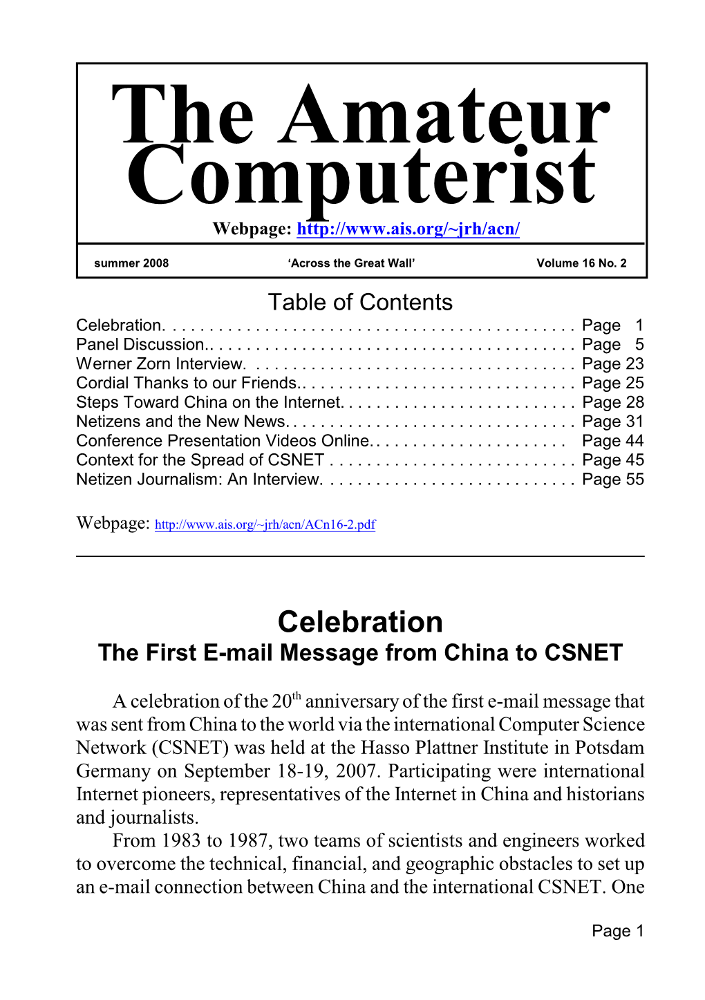 Amateur Computerist Newsletter Editor Prof