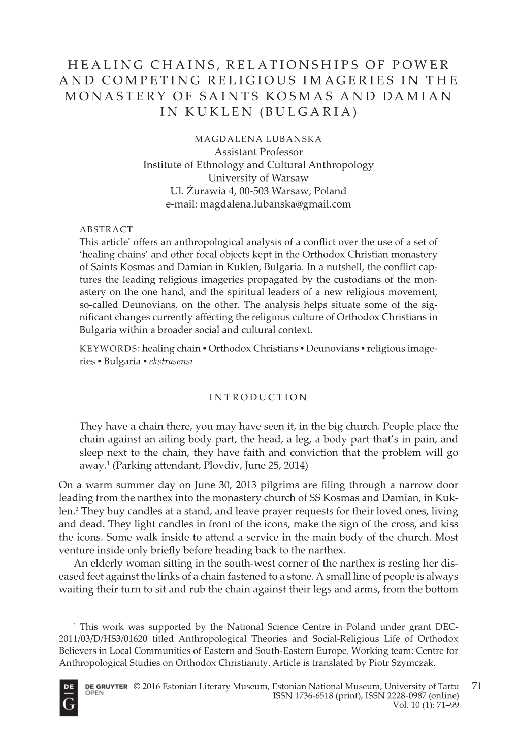 Healing Chains, Relationships of Power and Competing Religious Imageries in the Monastery of Saints Kosmas and Damian in Kuklen (Bulgaria)