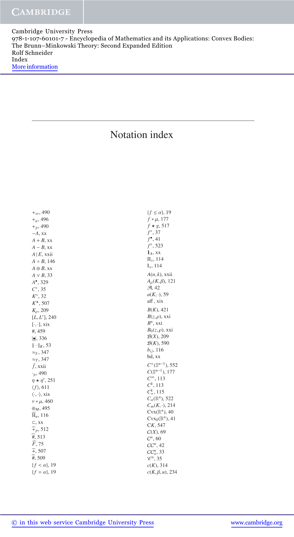 Notation Index