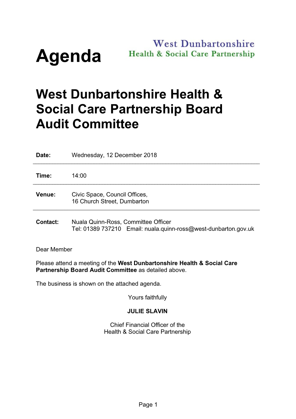 West Dunbartonshire Council and NHS Greater Glasgow and Clyde That May Have an Impact Upon the West Dunbartonshire Health & Social Care Partnership Board;