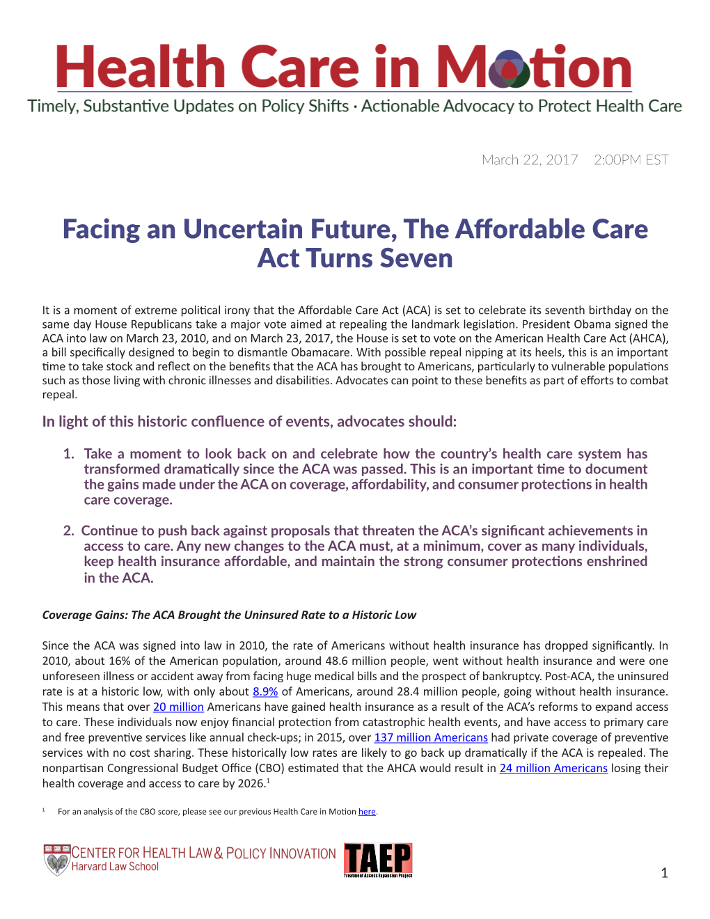 Facing an Uncertain Future, the Affordable Care Act Turns Seven