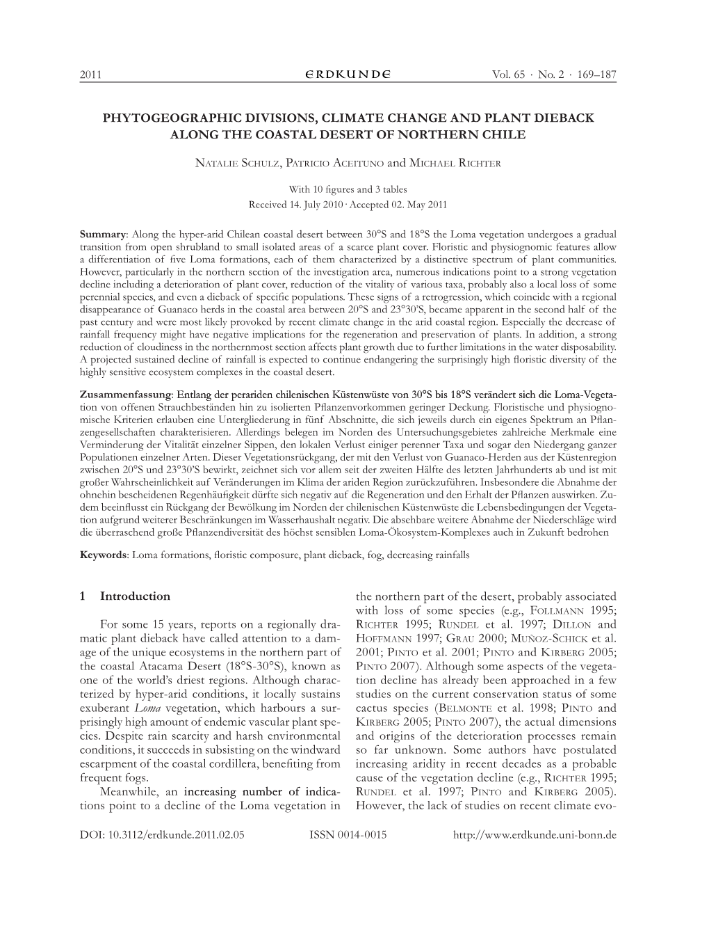 Phytogeographic Divisions, Climate Change and Plant Dieback Along the Coastal Desert of Northern Chile