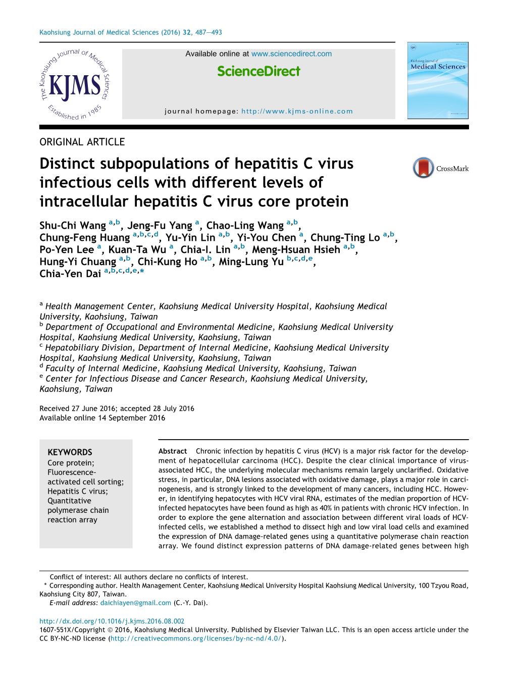 Distinct Subpopulations of Hepatitis C Virus Infectious Cells with Different Levels of Intracellular Hepatitis C Virus Core Protein