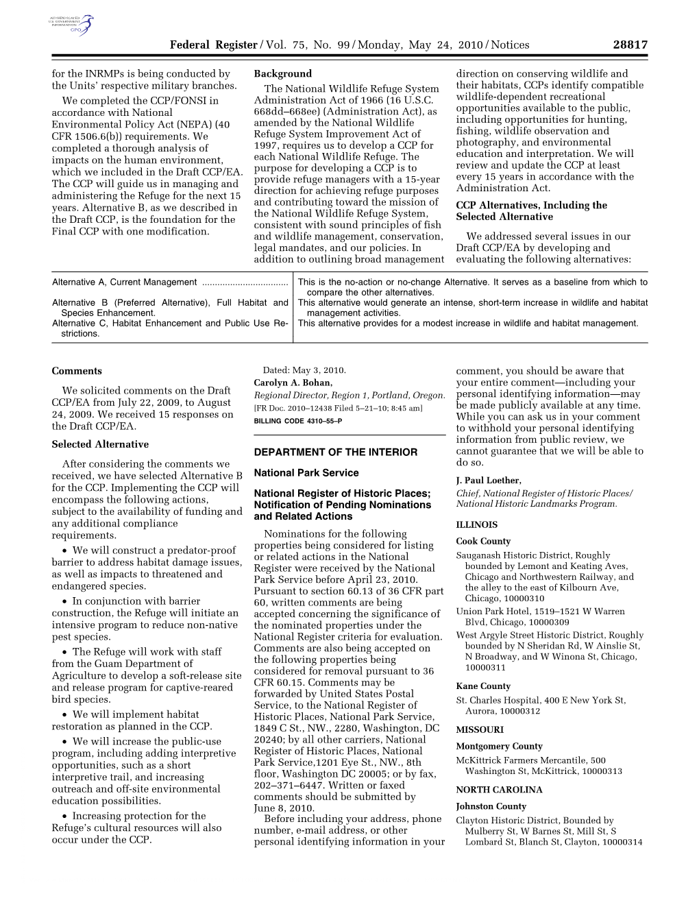 Federal Register/Vol. 75, No. 99/Monday, May 24, 2010/Notices