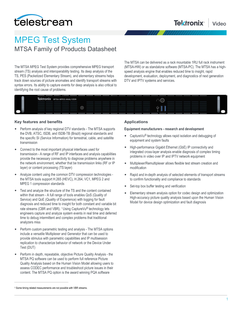MPEG Test System MTSA Family of Products Datasheet