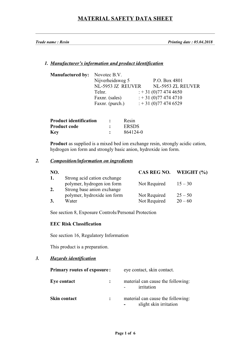 Material Safety Data Sheet s20