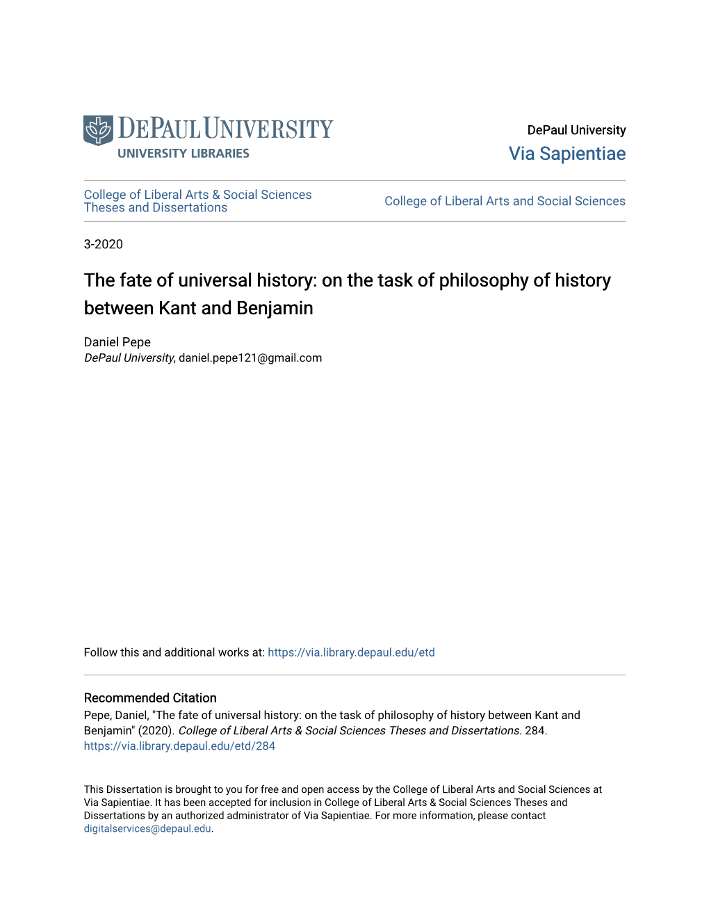 The Fate of Universal History: on the Task of Philosophy of History Between Kant and Benjamin