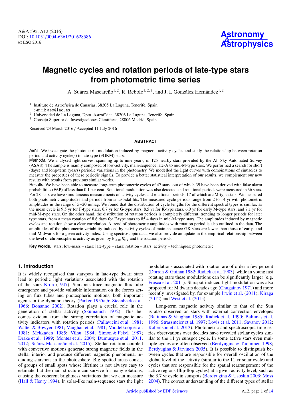 Magnetic Cycles and Rotation Periods of Late-Type Stars from Photometric Time Series A