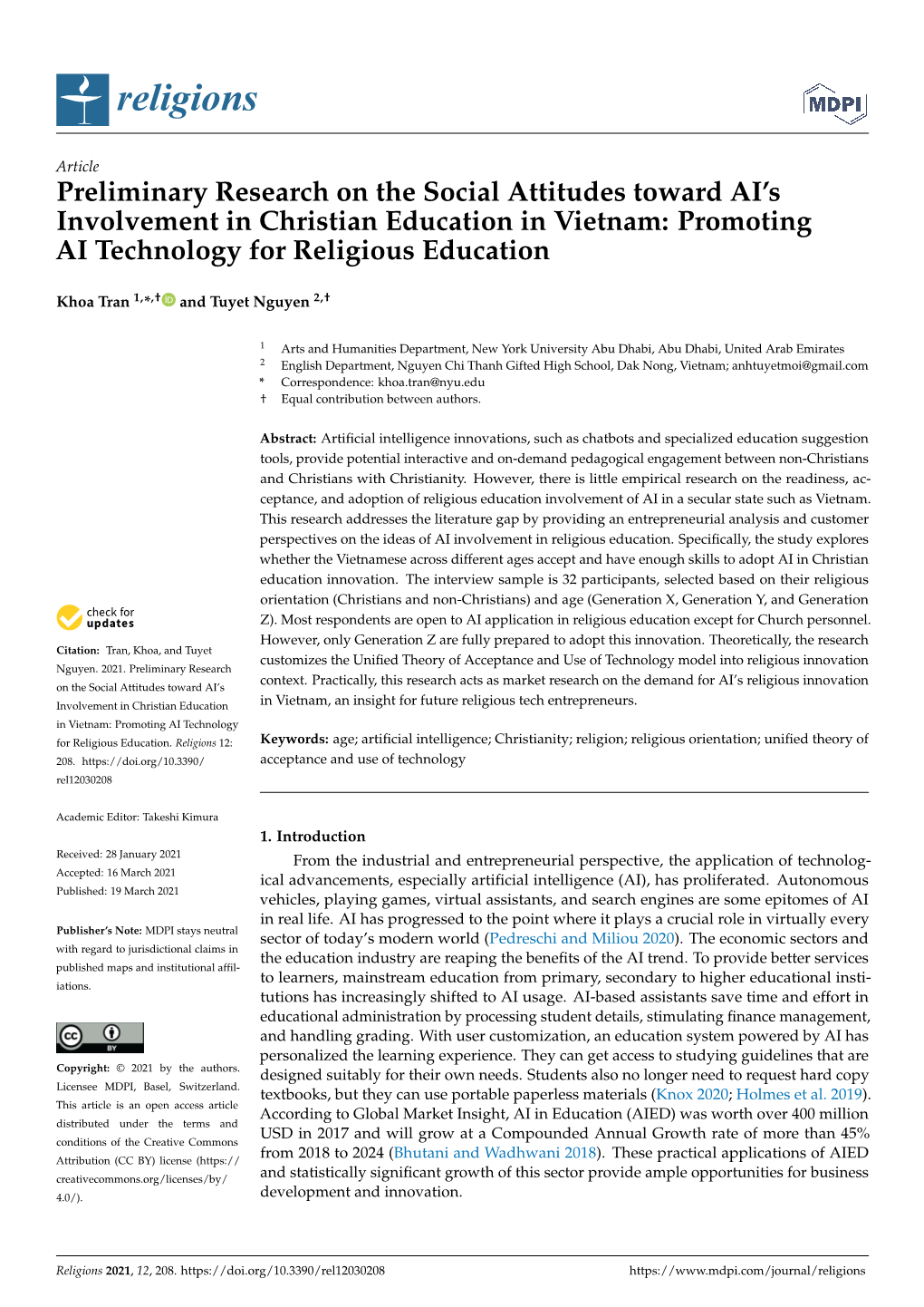 Preliminary Research on the Social Attitudes Toward AI's Involvement in Christian Education in Vietnam