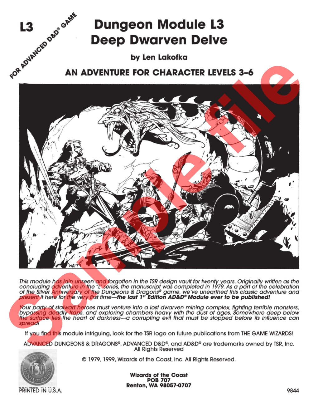 L3 Dungeon Module L3 Deep Dwarven Delve by Len Lakofka an ADVENTURE for CHARACTER LEVELS 3-6