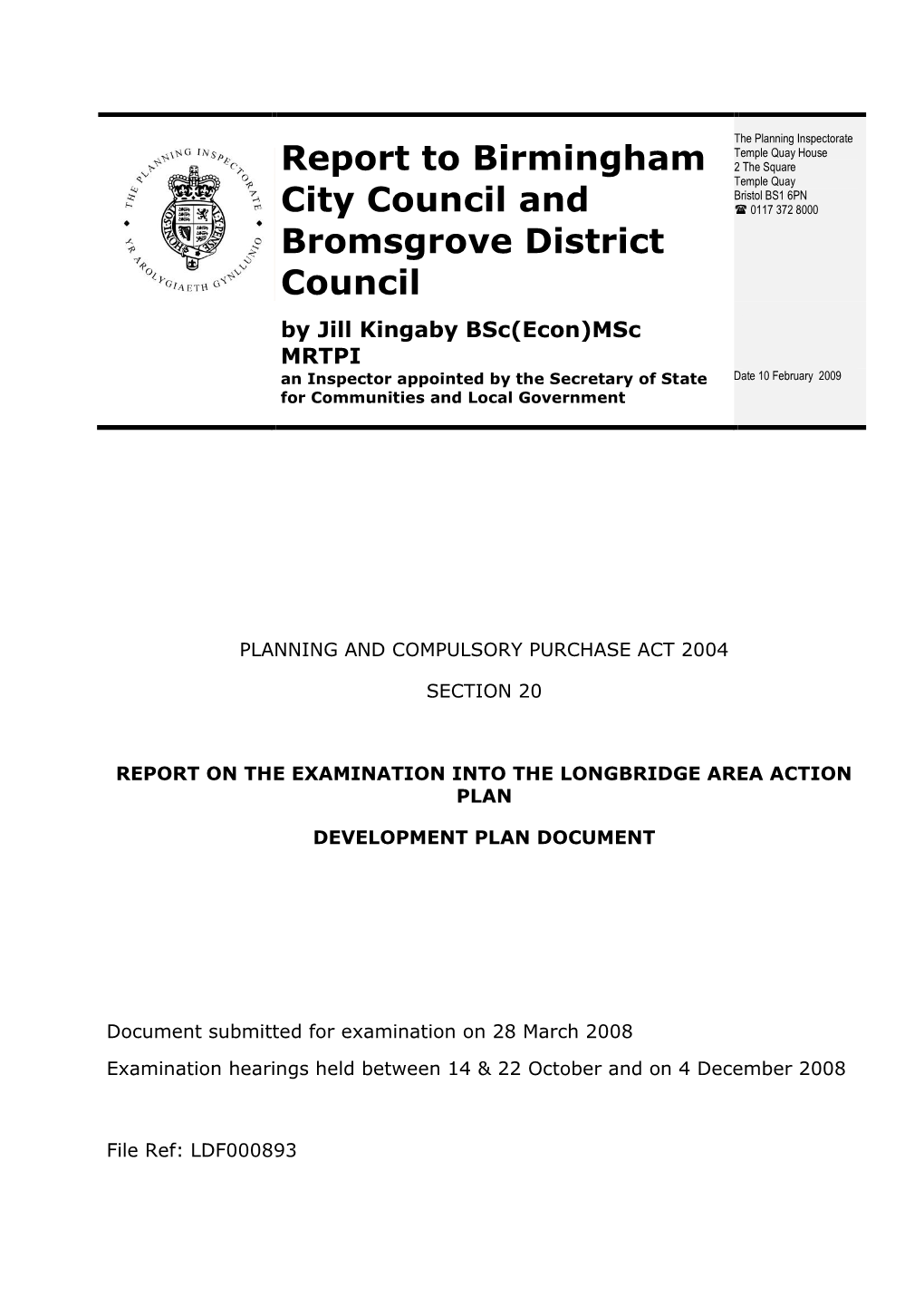 Report to Birmingham City Council and Bromsgrove District Council