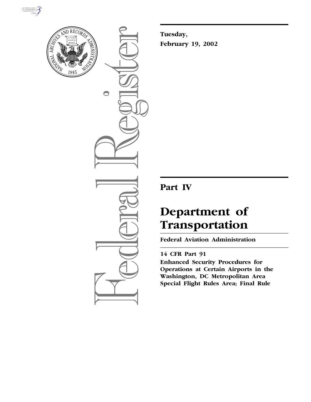 Department of Transportation Federal Aviation Administration
