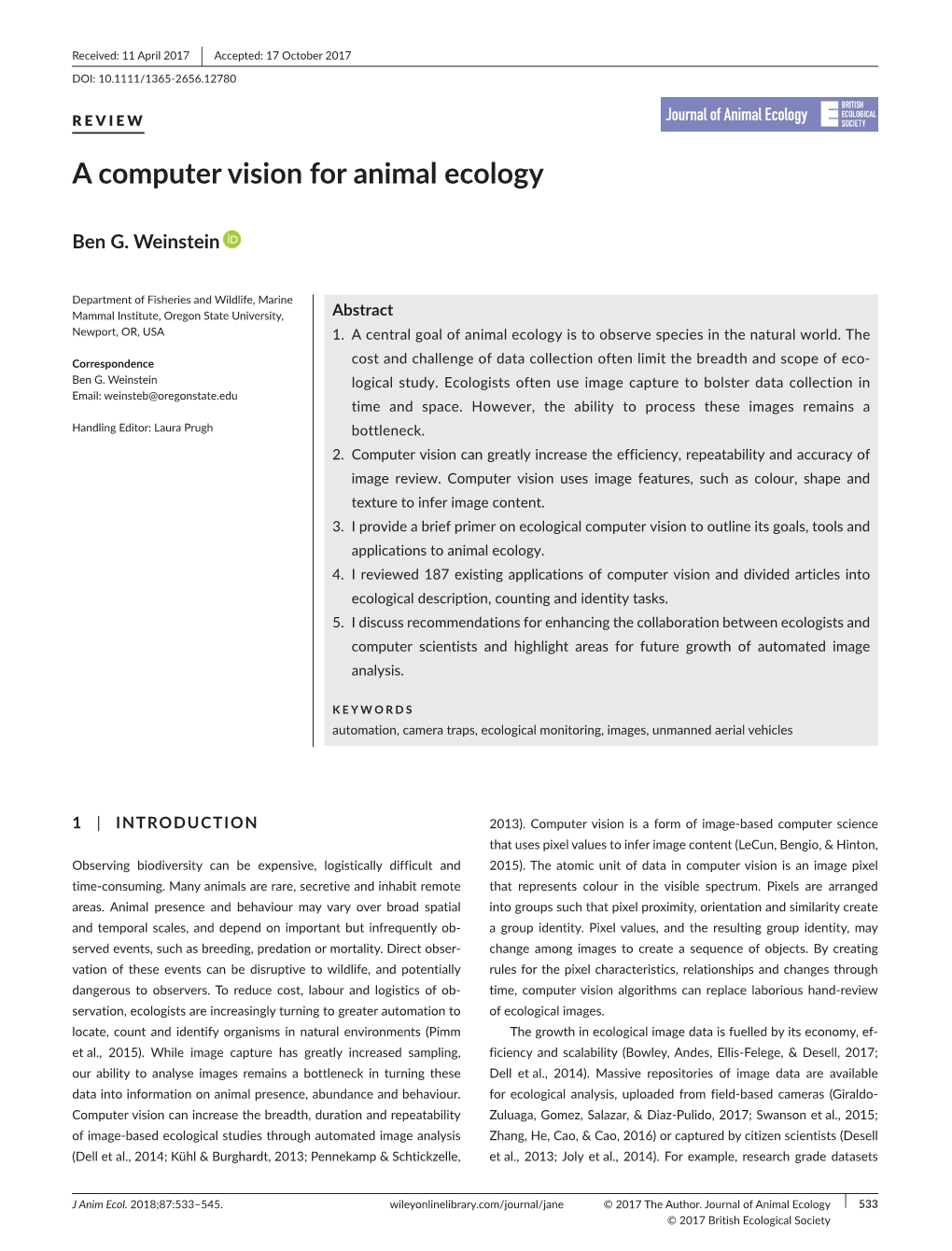 A Computer Vision for Animal Ecology