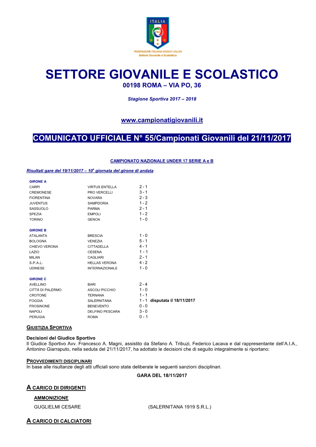 Settore Giovanile E Scolastico 00198 Roma – Via Po, 36