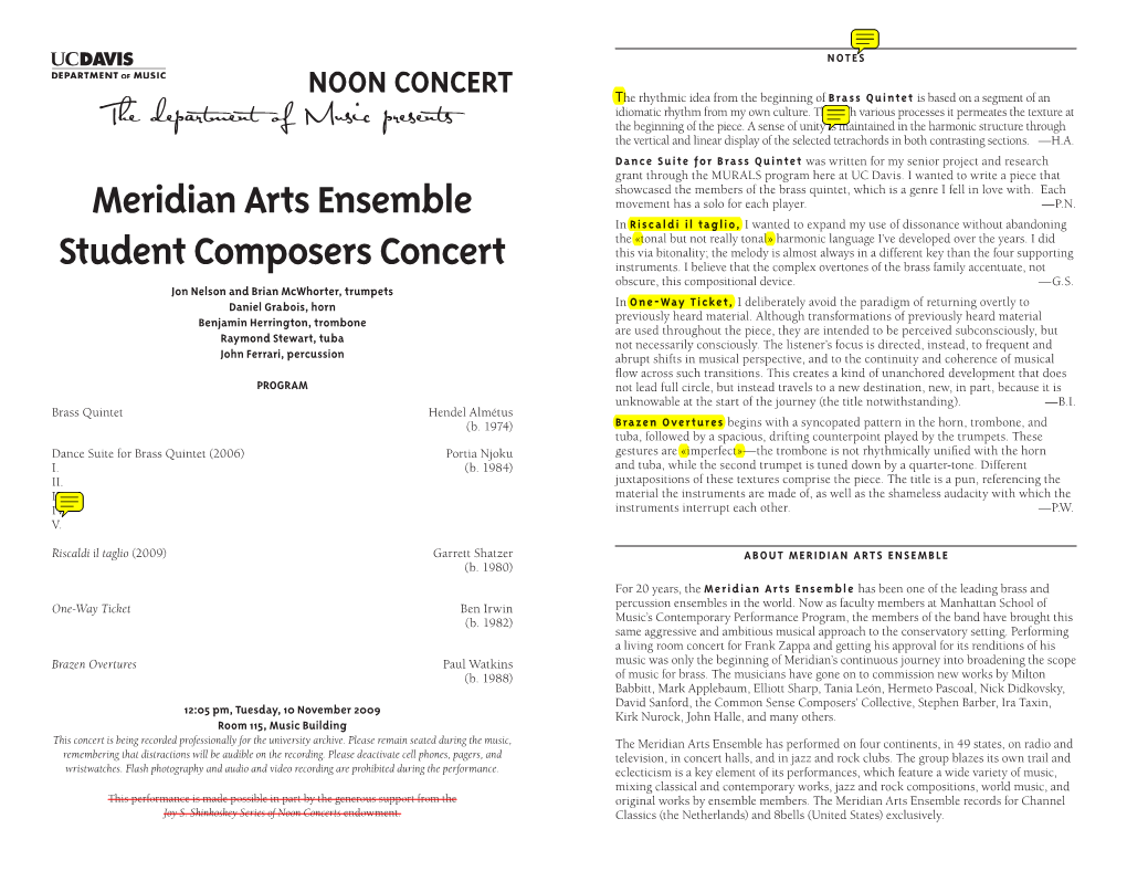 Meridian Arts Ensemble Student Composers Concert