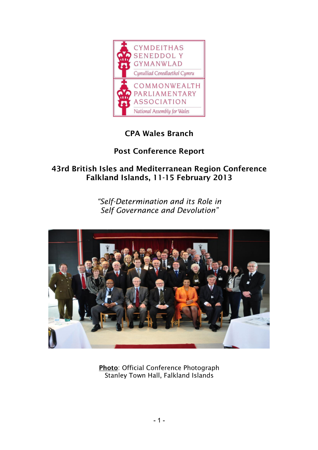 CPA Wales Branch Post Conference Report 43Rd British Isles And