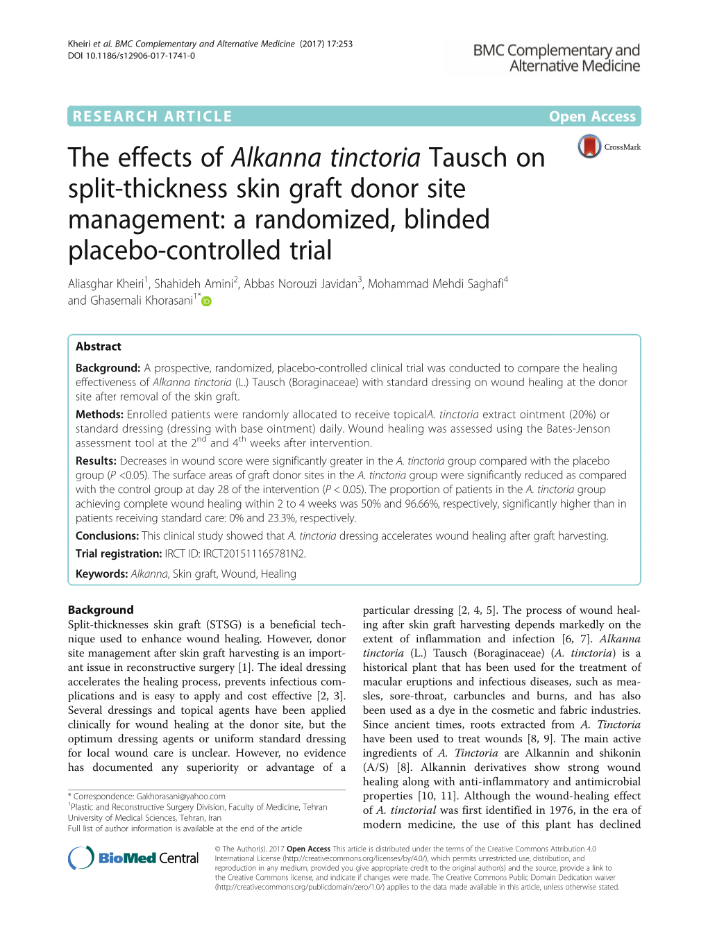 The Effects of Alkanna Tinctoria Tausch on Split-Thickness Skin Graft Donor