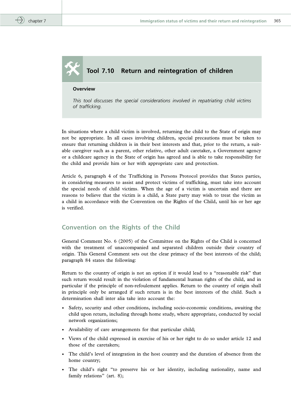 Tool 7.10 Return and Reintegration of Children Convention on the Rights