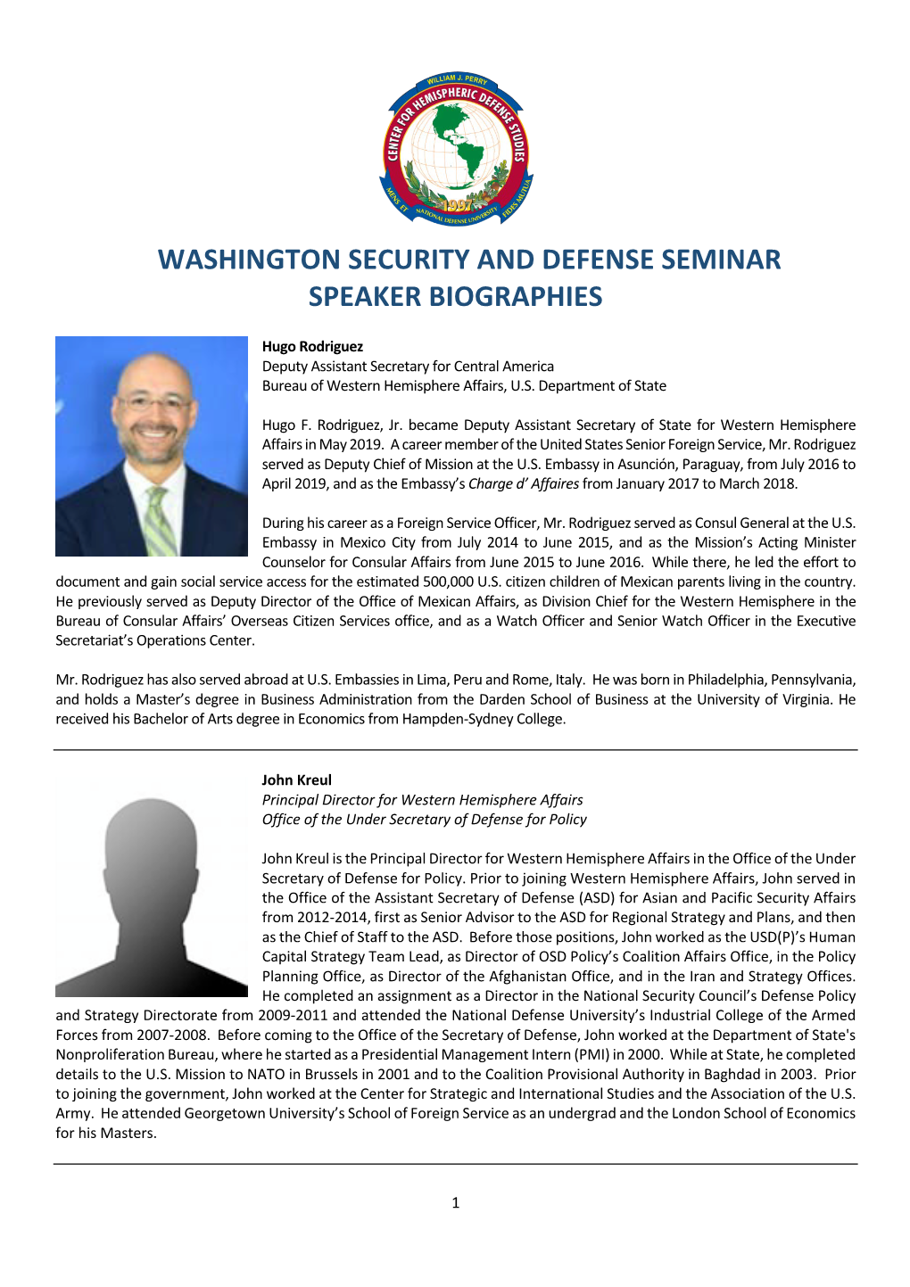 Washington Security and Defense Seminar Speaker Biographies