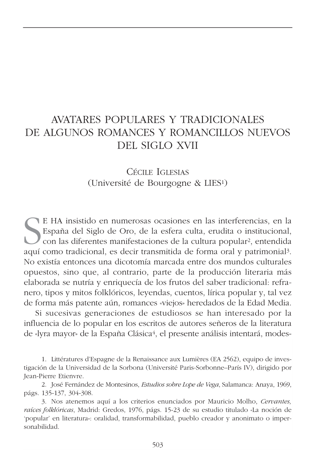 Avatares Populares Y Tradicionales De Algunos Romances Y Romancillos Nuevos Del Siglo Xvii