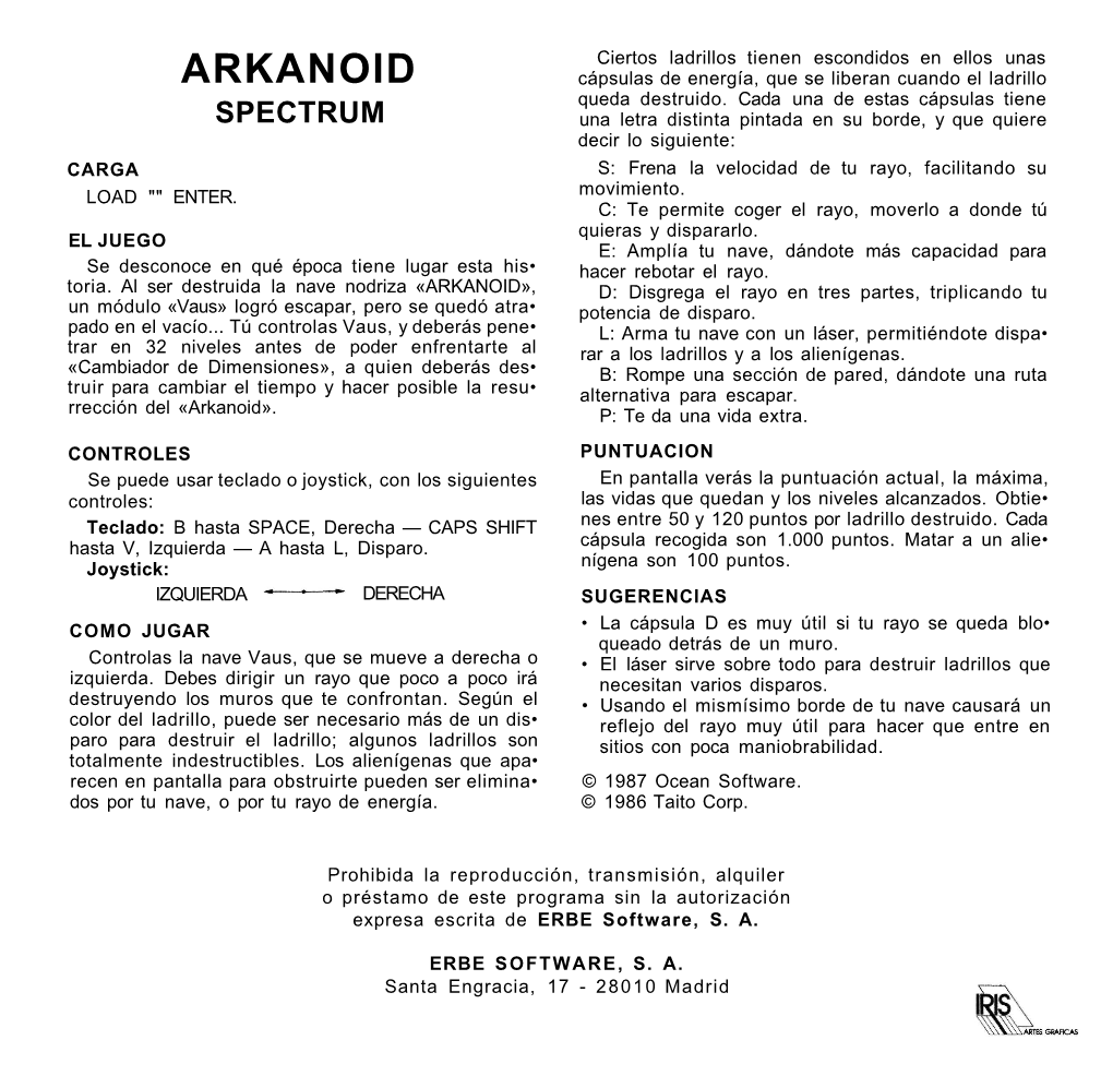 ARKANOID Cápsulas De Energía, Que Se Liberan Cuando El Ladrillo Queda Destruido