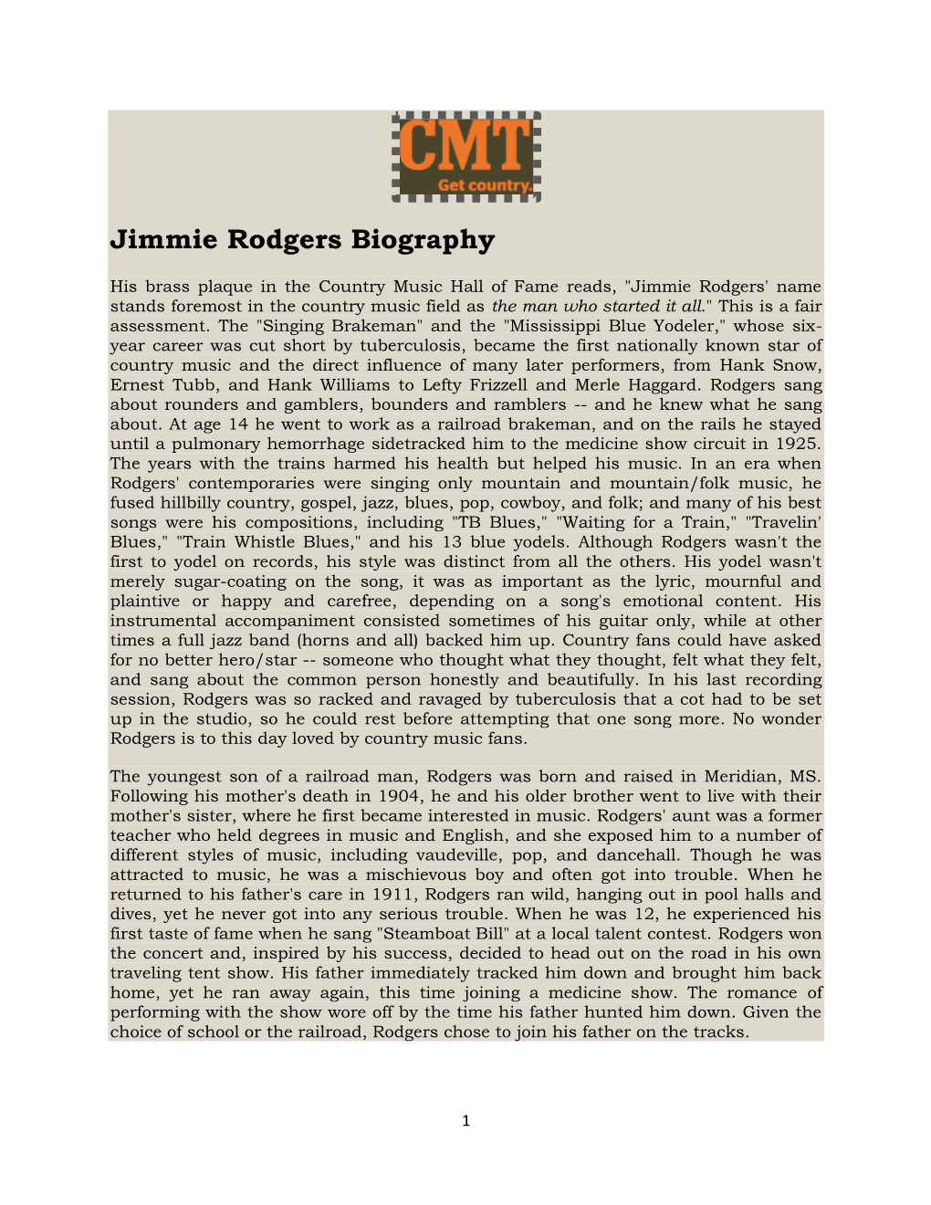 Jimmie Rodgers Biography