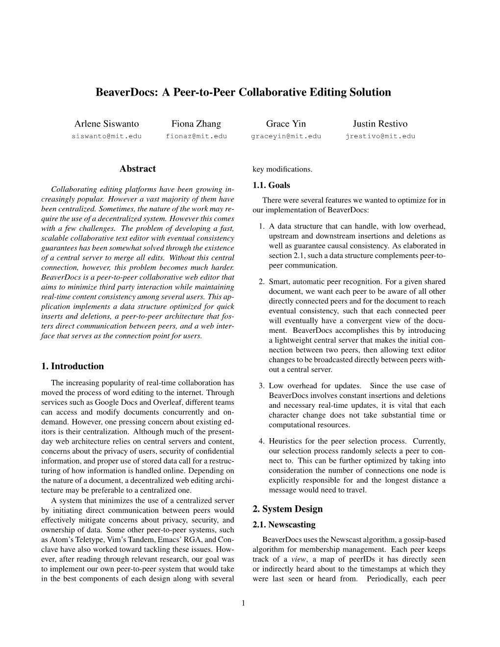 Beaverdocs: a Peer-To-Peer Collaborative Editing Solution