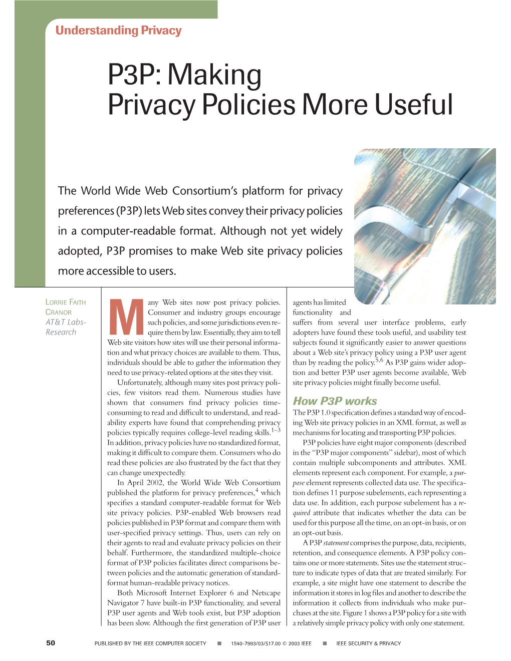 P3P: Making Privacy Policies More Useful