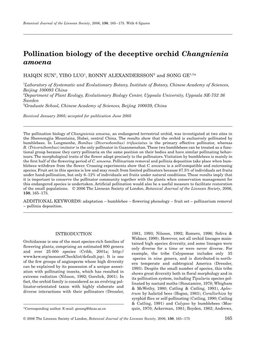 Pollination Biology of the Deceptive Orchid Changnienia Amoena